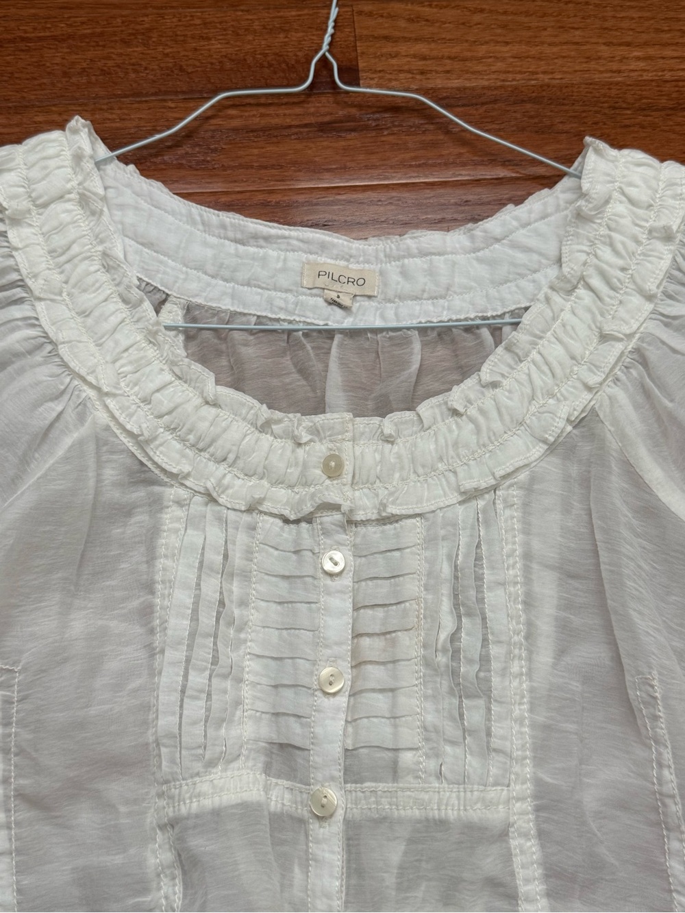 Anthropologie Pilcro Silky Sheer White Ruffled Blouse - Picture 3 of 3